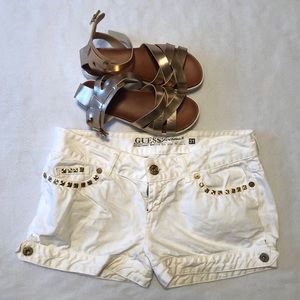 White jean shorts with gold studs